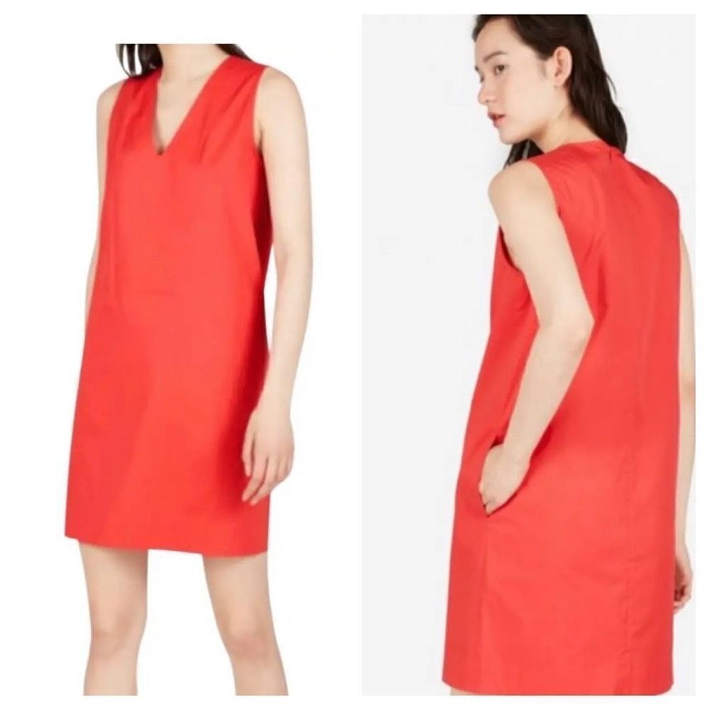 Everlane‎ Clean Cotton V-Neck Sheath Sleeveless Dress in Poppy Red sz 2